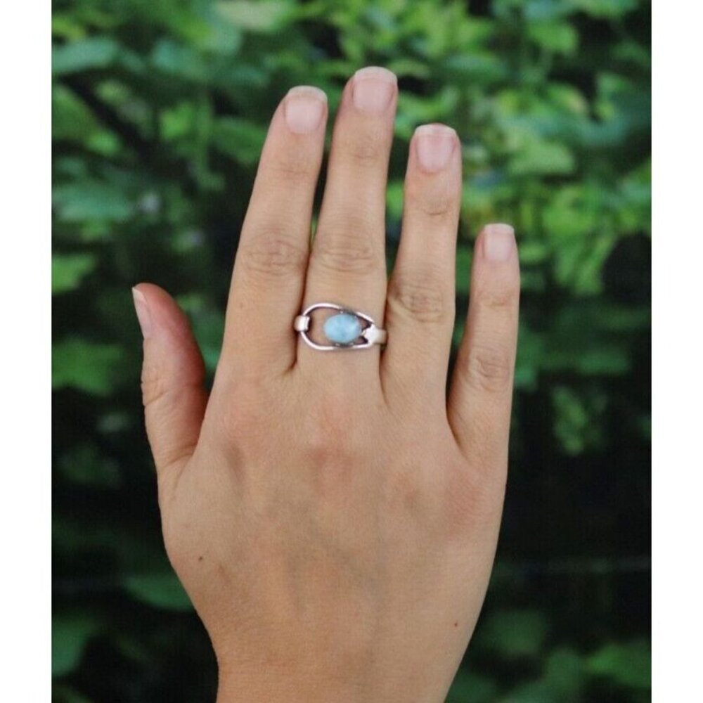 Sterling Silver Vintage Blue Dolphin Stone Larimar Ring Size 10 - Picture 2 of 7